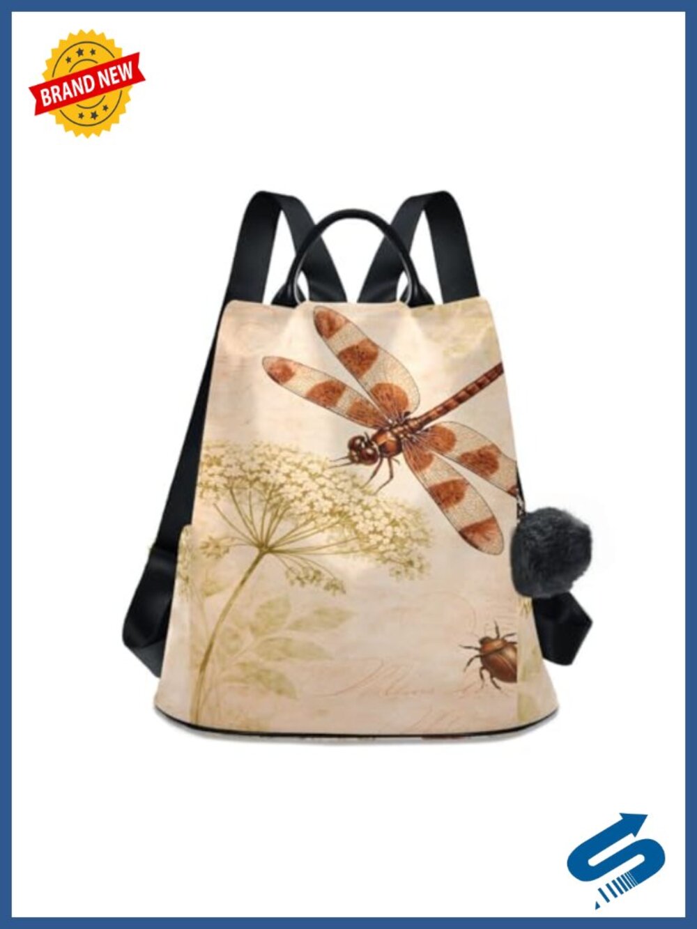 Watercolor Dragonfly Backpack Purse Adjustable Straps 100% Polyester Women